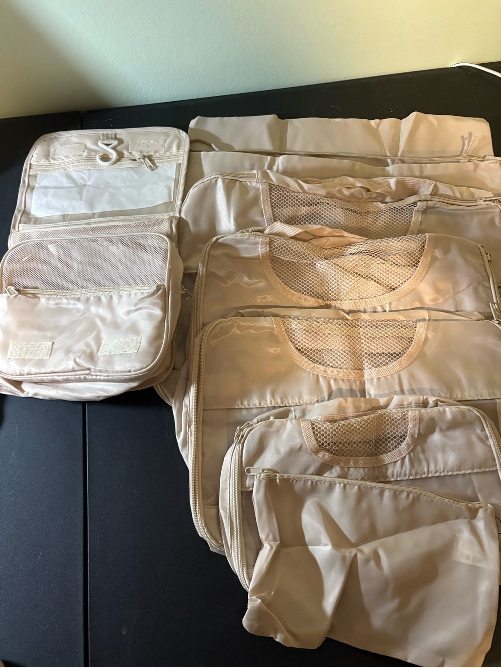 Beige Hanging Travel Organizer Set - Compact Packing & Storage